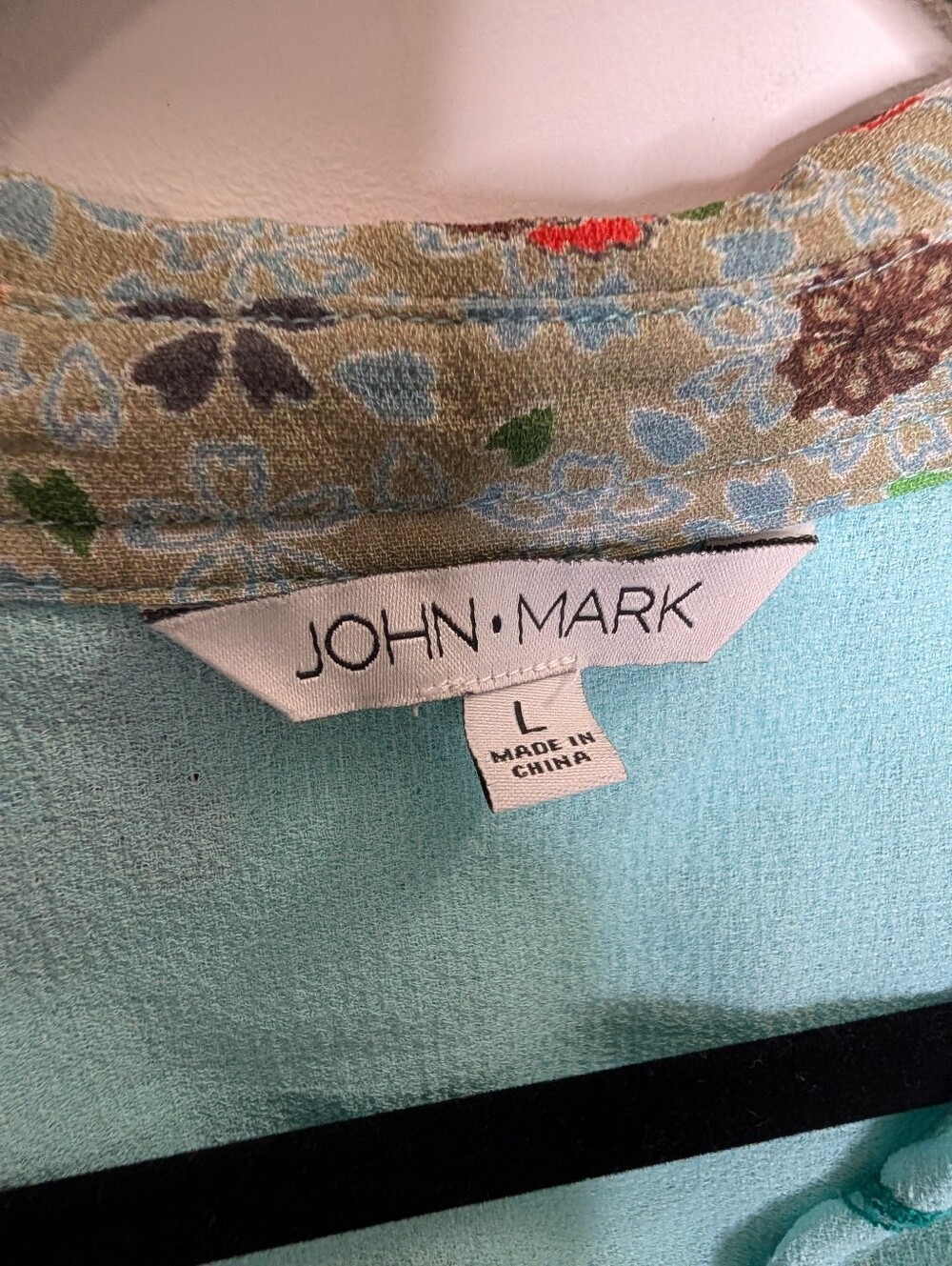 John Mark Embroidered Floral Mixed Print Button Down Top Large - Picture 3 of 6